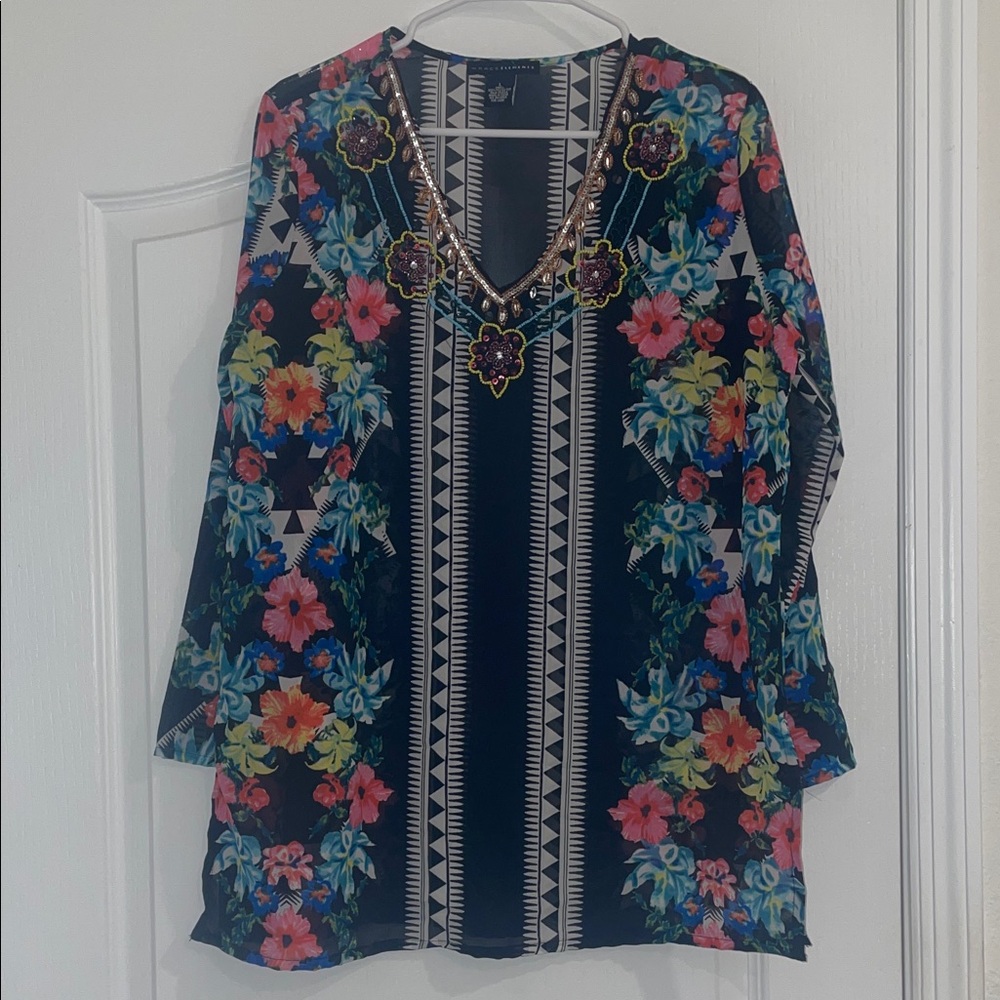 Grace Elements Black Floral Tunic with Multicolor Accents